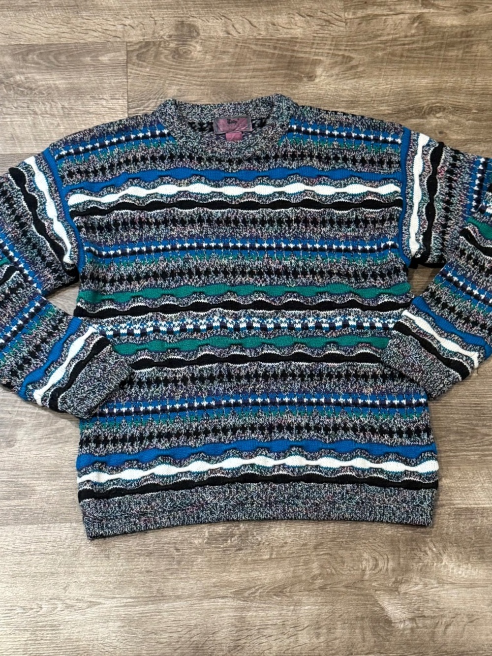 90s vtg concrete mix cookie style 3d knit multi colored mens pullover sweater M